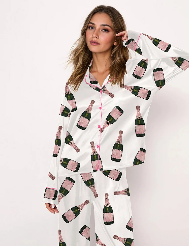 Women's Champagne Bottle Long Sleeve Pajama Set