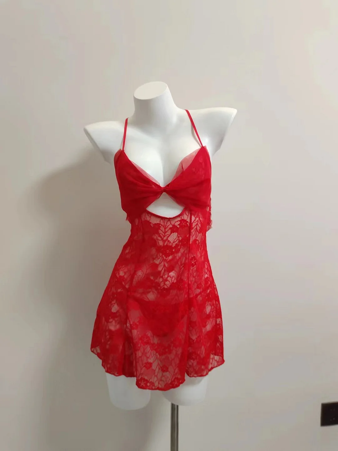 Nigikala Nigikala Pajamas Woman 2025 New Seduction Red Lace Hollow Big Bow Bow Small Breast Slings Sleeping Skirt