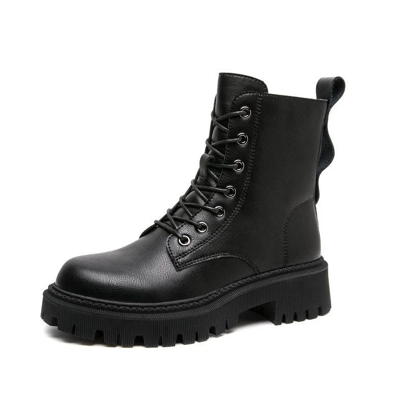 2021 Black Platform Combat Ankle Boots For Women Lace Up Buckle Strap Woman Shoes Winter Biker Boots
