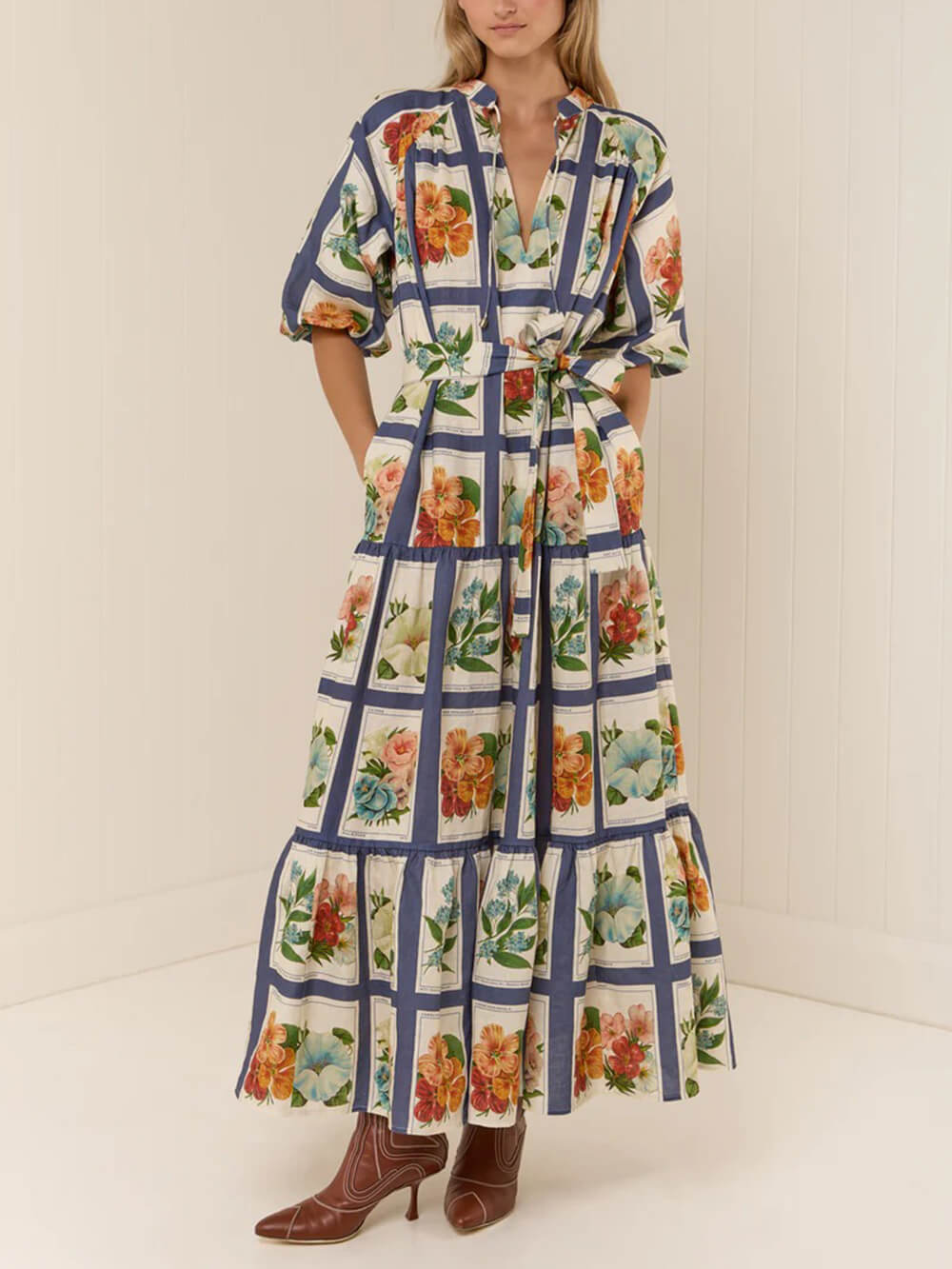 Retro Botanical Print Maxi Dress