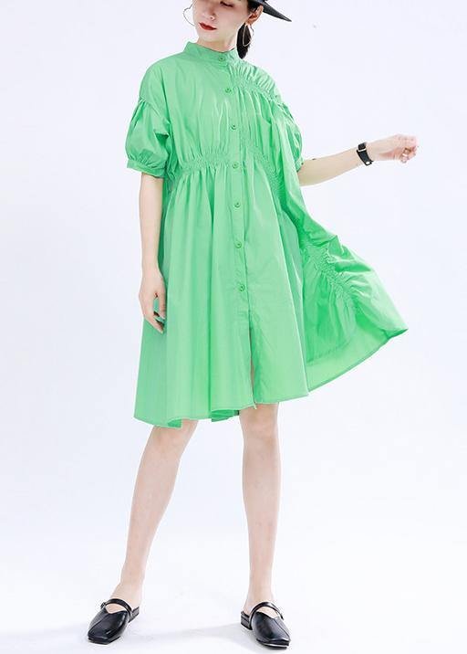 Modern Green asymmetrical design Cotton Summer Dress