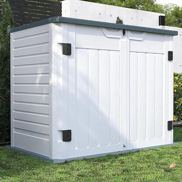 41 Cu.Ft Horizontal Storage Shed Outdoor, Weatherproof Resin Storage Shed with Floor Thickened, Gas Spring, Lockable Doors for Trash Can Storage, Tools, Lawn Mower, for Patio,（Light Grey） Light Gray 41 Cu.Ft