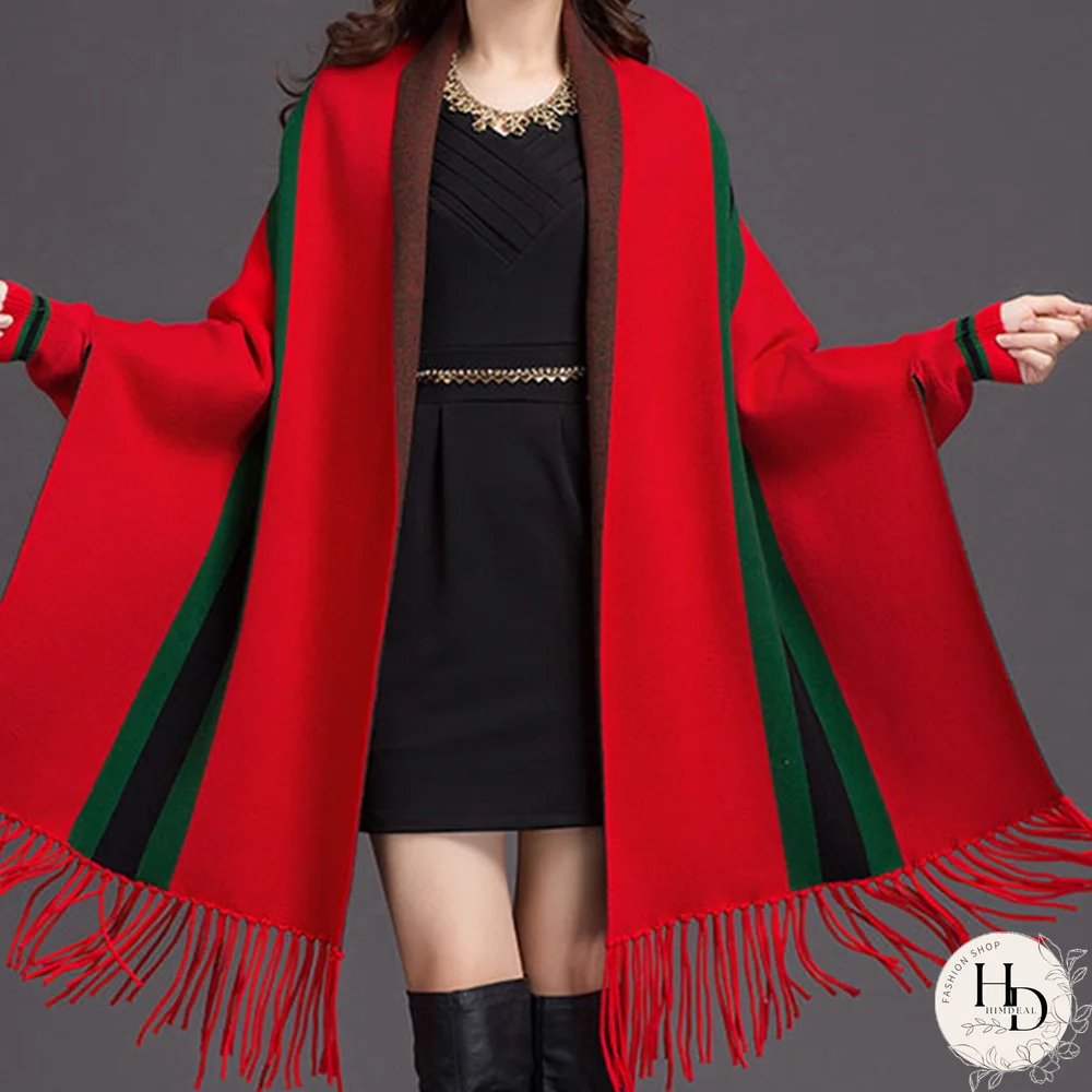 Black Casual Street Striped Tassel Outerwear