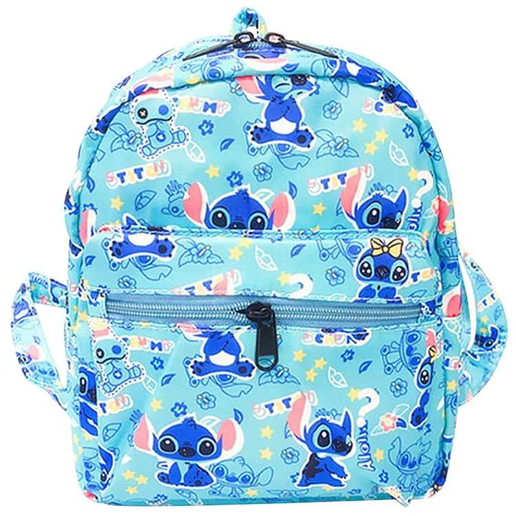 Unisex Double Shoulder Bag Stitch Print Children Lovely Schoolbag (Blue)
