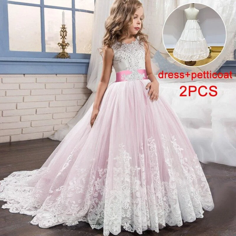 2021 Summer Send Lining Bridesmaid Dress For Elegant Kids Dresses For Girls Children Wedding Formal Girl Party Princess Dress