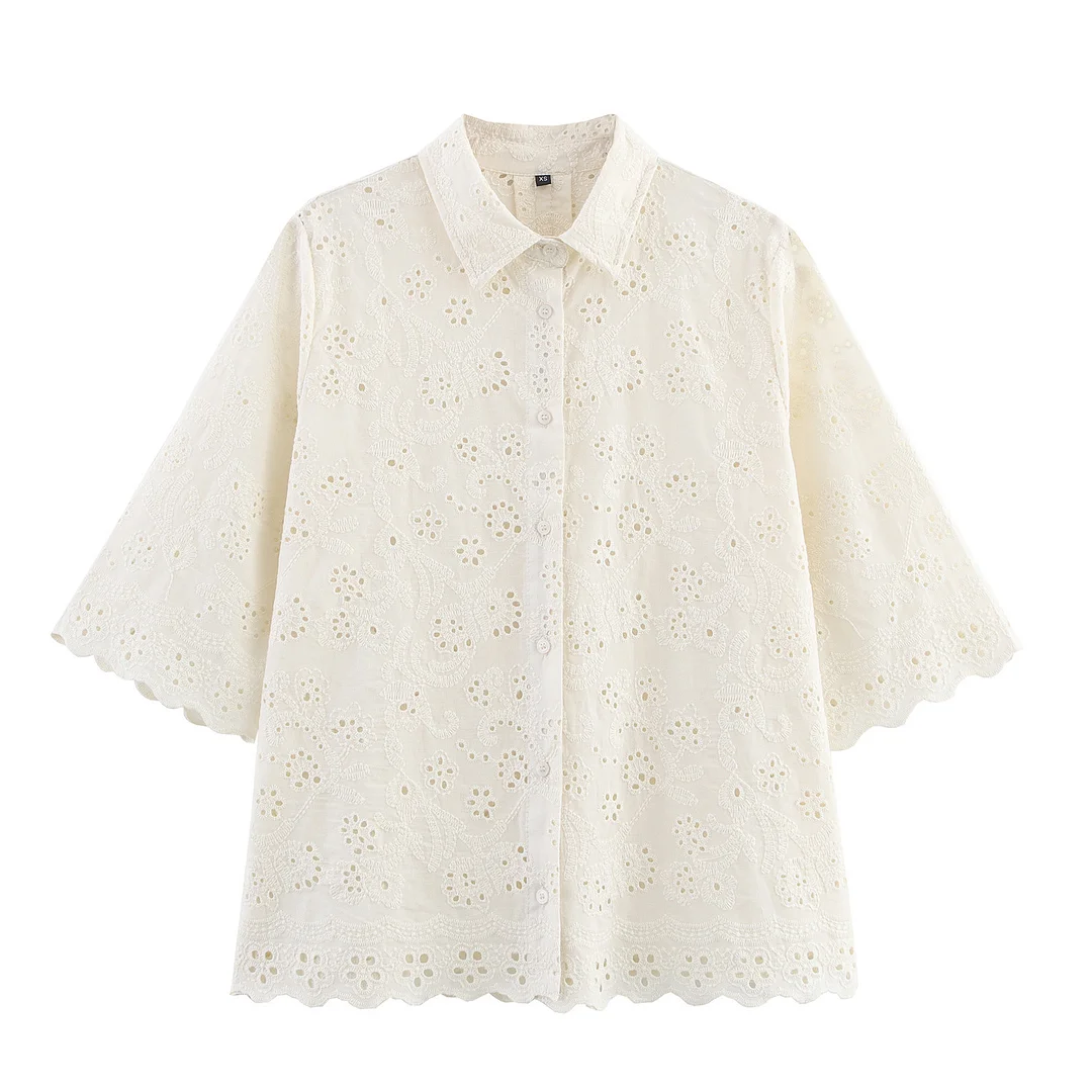 Nigikala Nigikala Summer's New Hollow Embroidery Shirt 2731063 Pants 2731064