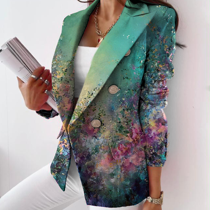 Abstract Print Lapel Long Sleeve Blazer