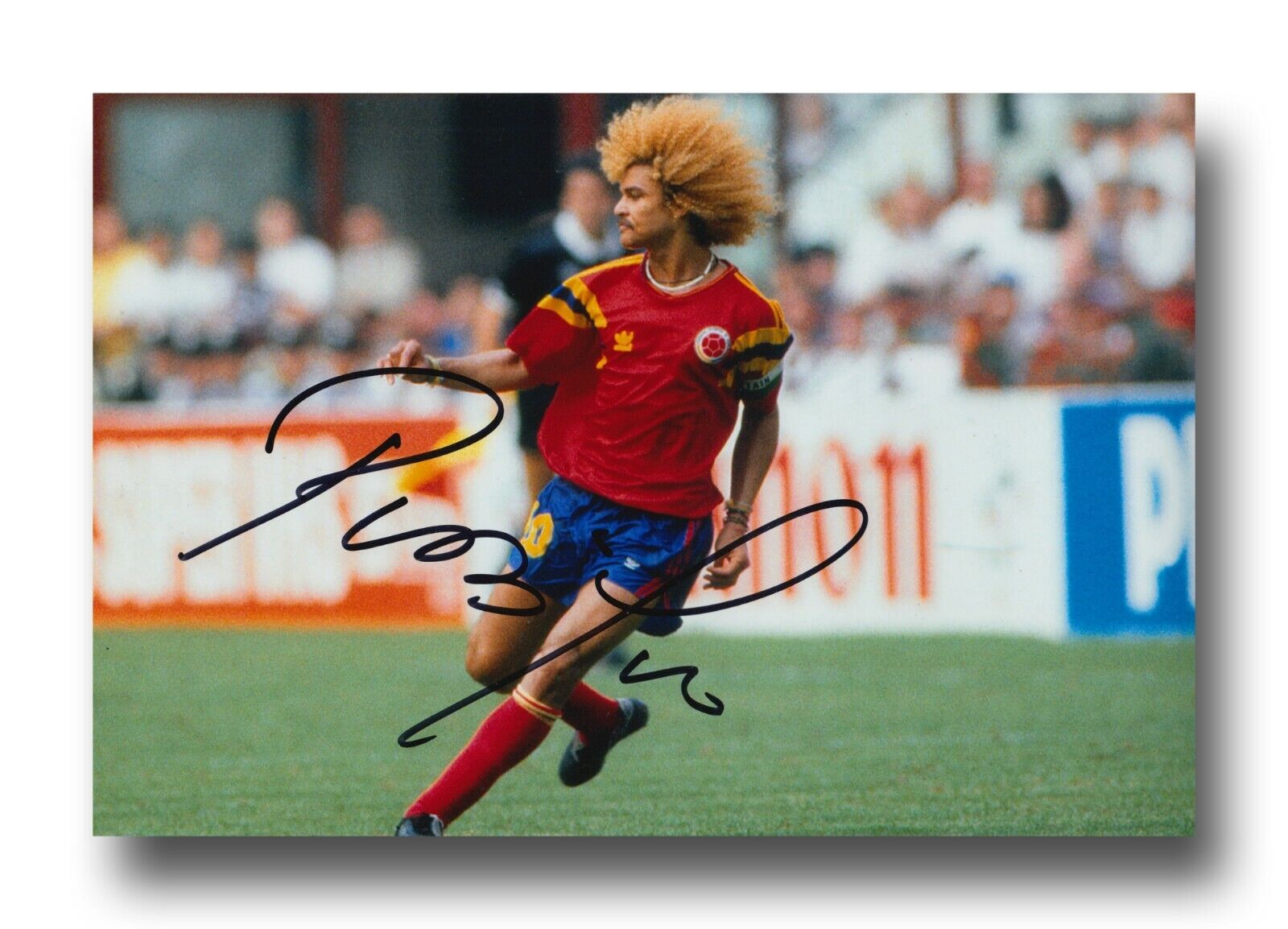 CARLOS VALDERRAMA HAND SIGNED 12x8 Photo Poster painting - COLOMBIA - FOOTBALL AUTOGRAPH 3.