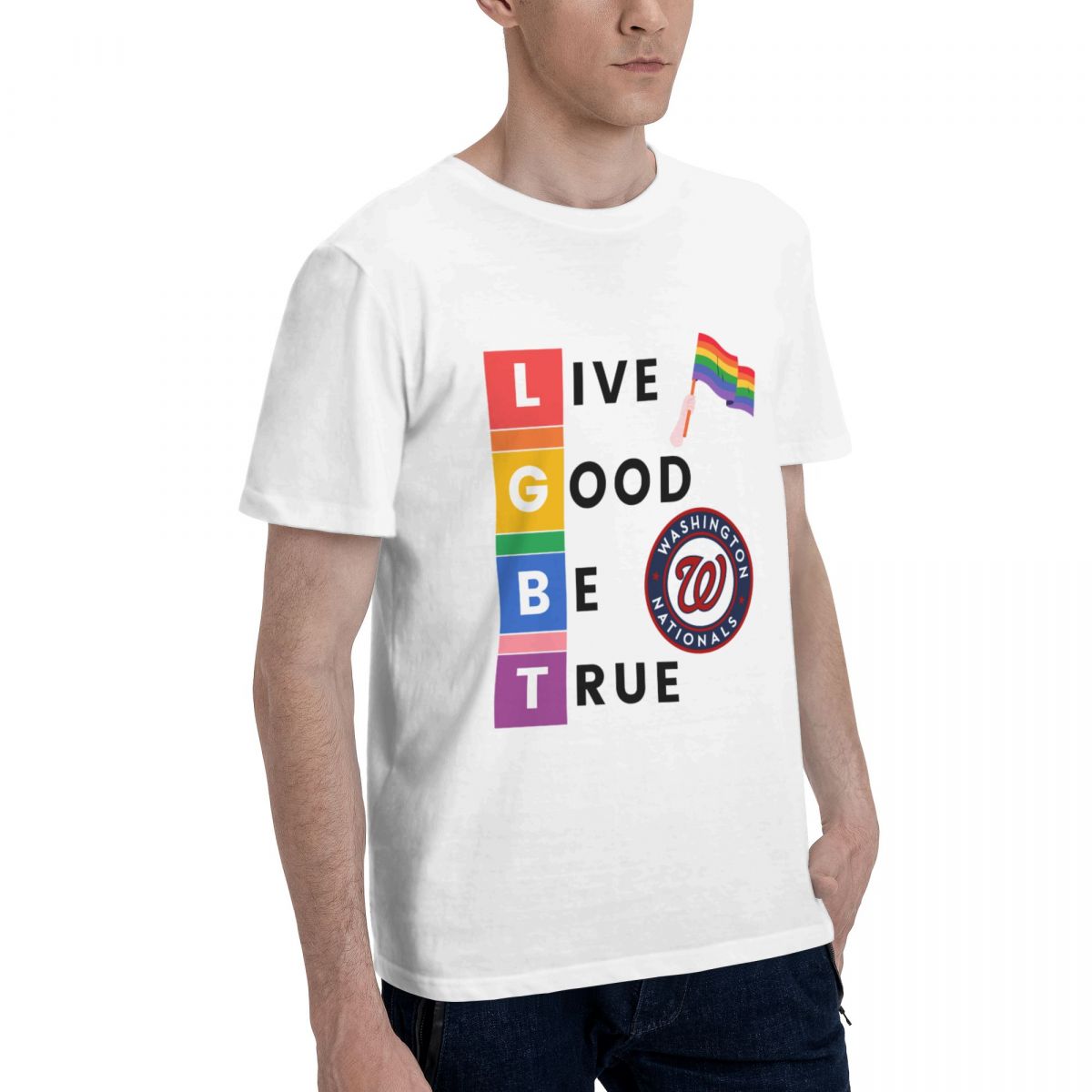 Washington Nationals LGBT Pride Printed Men's Cotton T-Shirt