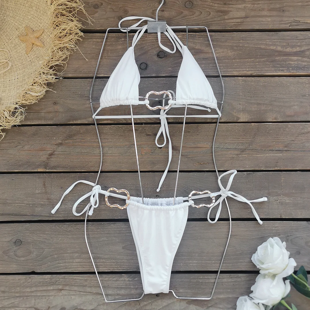 Uveng Small Fresh Solid Three-Point Bikini Sexy Dew-Back With Split Swimsuit Woman 2025 New Swimsuit