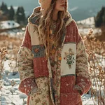 Bohemian Style Plant Flower Pattern Women's Winter Knitted Sweater Coat - Image 2