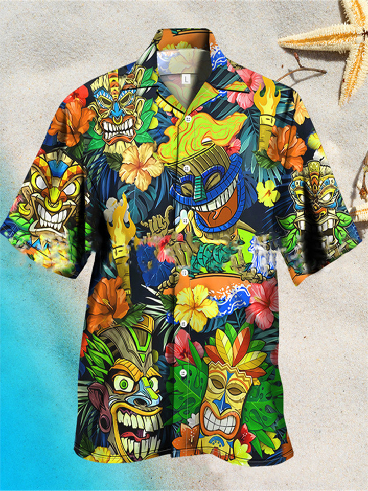 Men's Summer New 3D Digital Printing Fashion Hawaii Short-sleeved Shirt Printed Shirt
