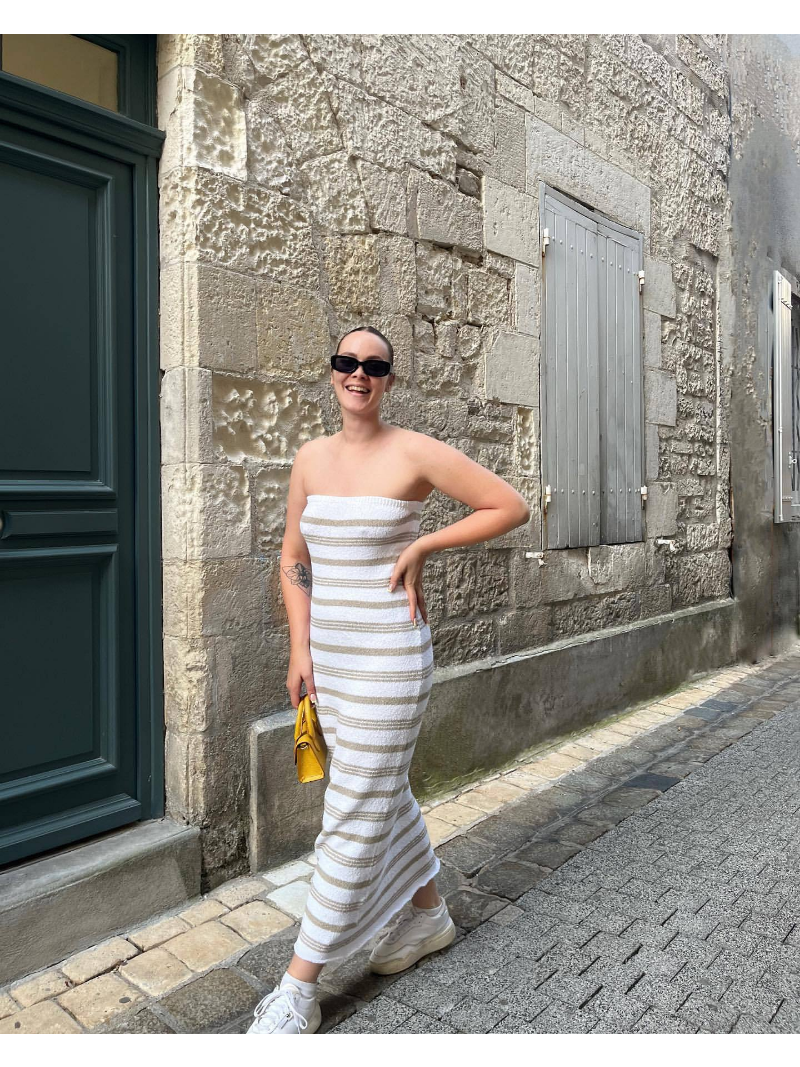 Ootddress Backless Contrast For Women Dress Slim Holiday Beach Striped High Waist Off-Shoulder Maxi Dress Skinny Casual Long Dress