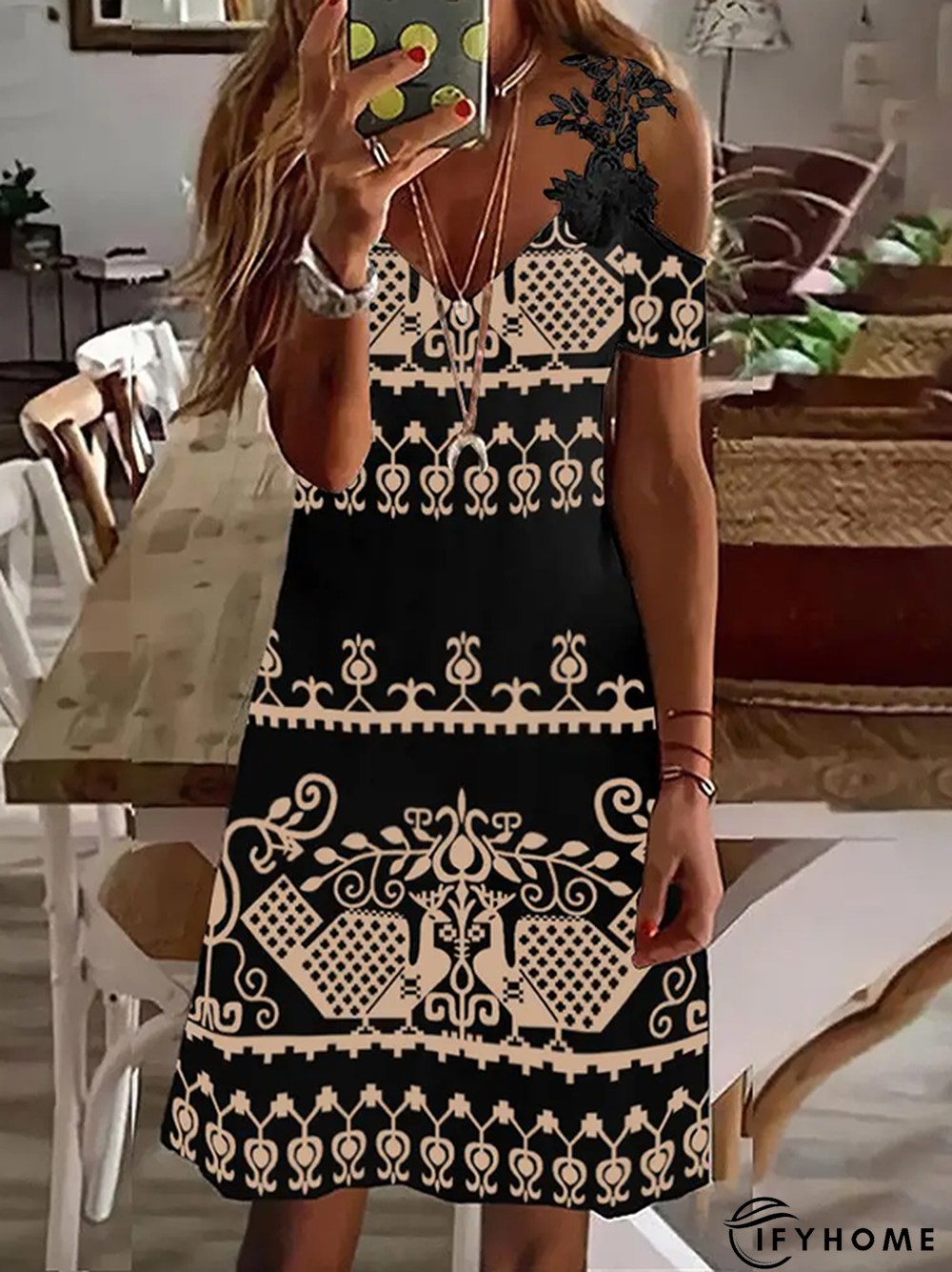 V neck Ethnic Casual Dress | IFYHOME