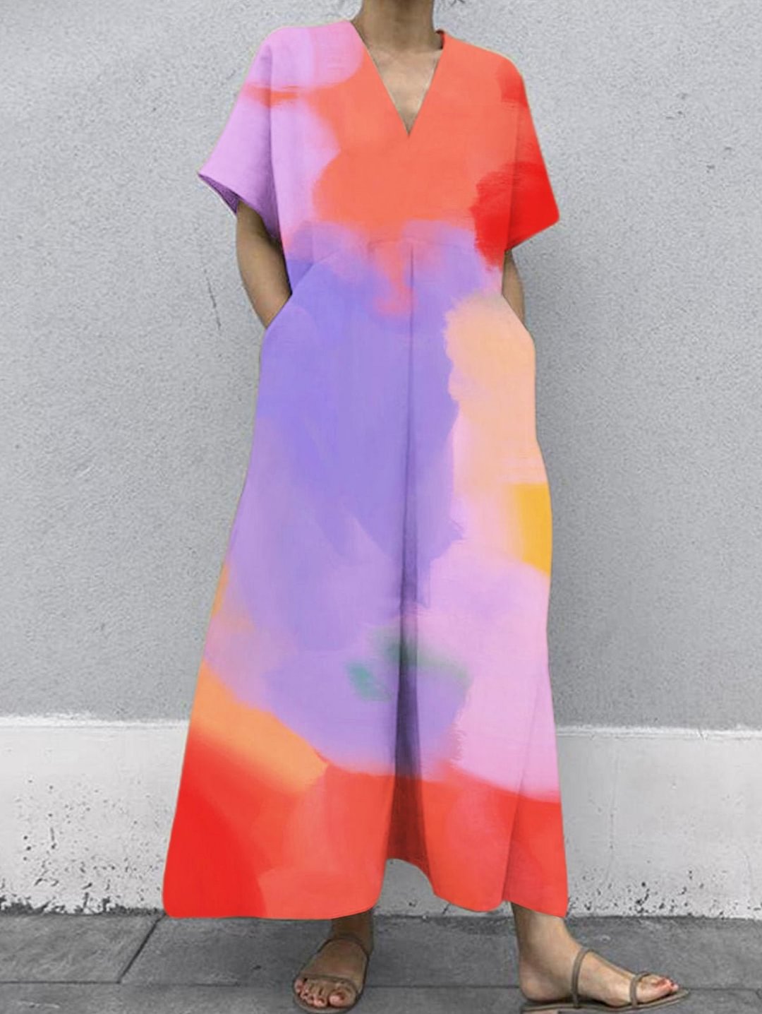 Smudge Contrast V Neck Pocket Jumpsuit