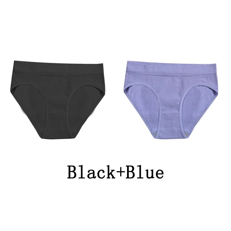 Billionm Women Seamless Cotton Panties Sexy Mid Waist Briefs Girls Solid Colors Ribbed Underpants Female Comfortable Intimates Lingerie