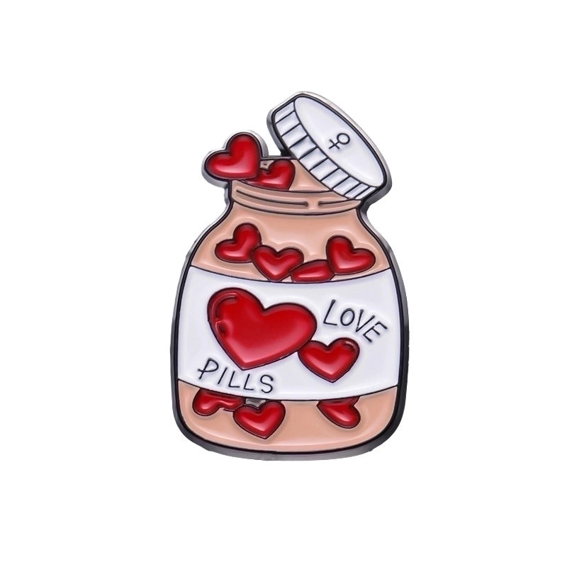 Cartoon Style Pin Capsule Medicine Bottle Alloy Stoving Varnish Unisex Brooches