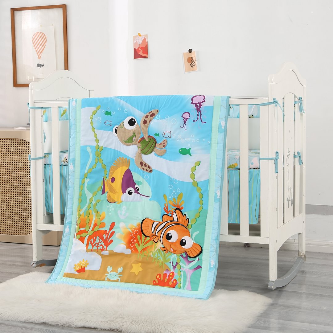Fish Nursery Bedding Sets for Boys 100% Cotton 7-Piece