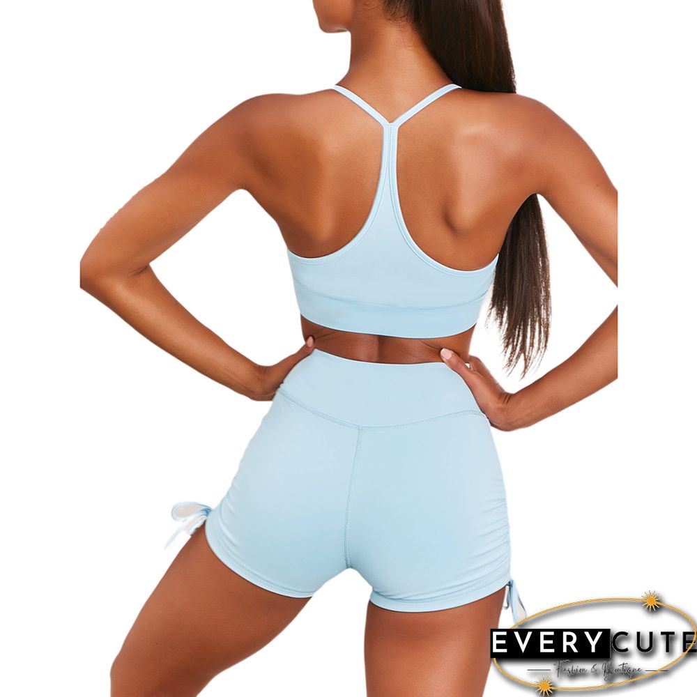 Light Green Pleated Sports Bra with Shorts Set