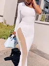 One-Shoulder Solid Color Split-Joint Mesh Long Sleeve Fashion Jumpsuit