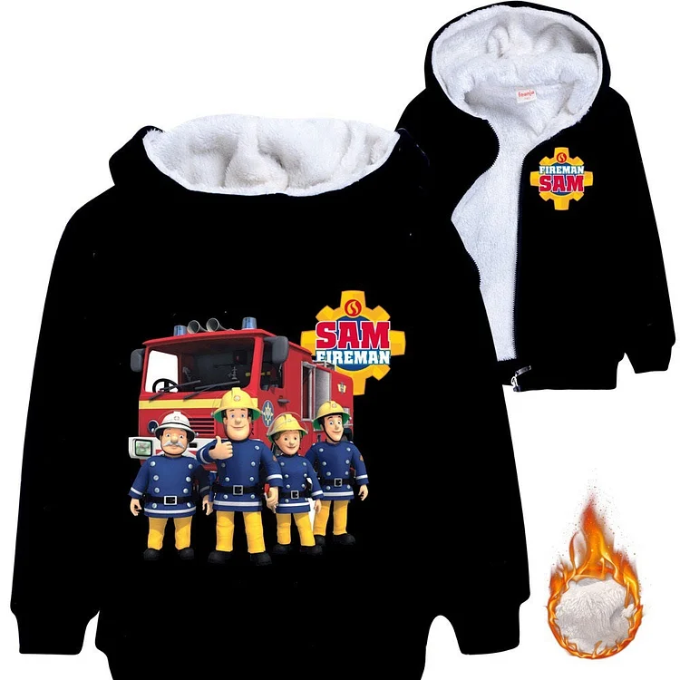 Mayoulove Fireman Sam Lined Hoodie Fleece Sweatshirt Full Zip Hooded Jacket for Kids-Mayoulove
