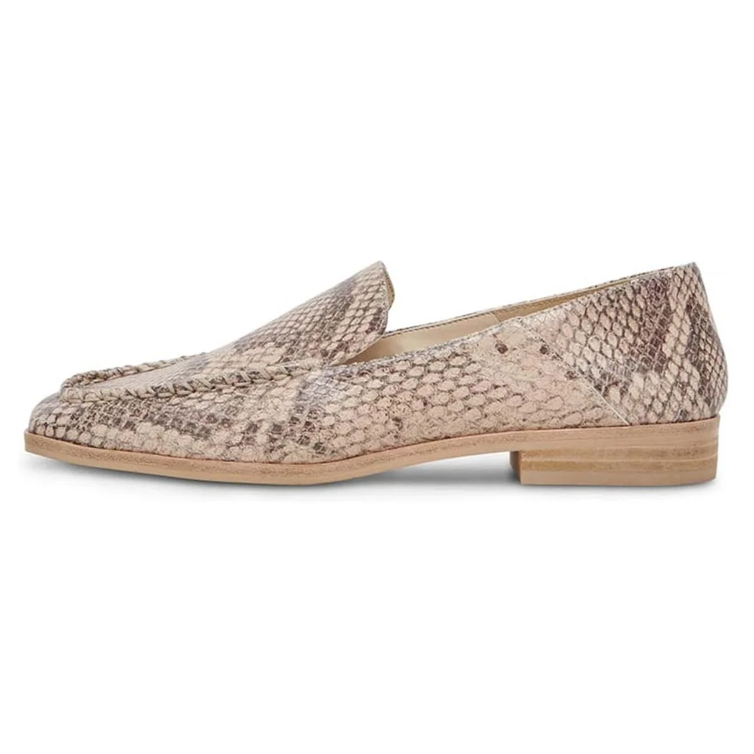 Beige Python Pattern Square Toe Flat Slip-On Women's Loafers