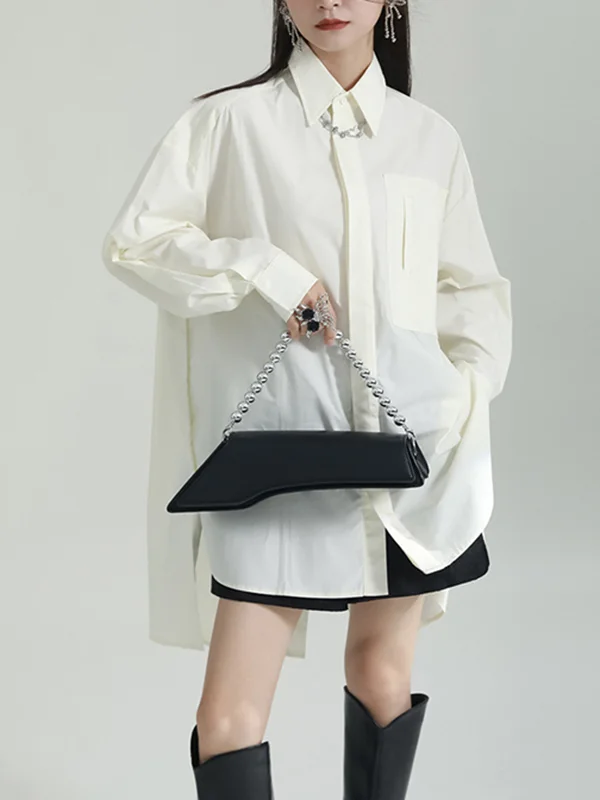 Irregular Clipping Loose Split-Side Solid Color Lapel Shirts Tops