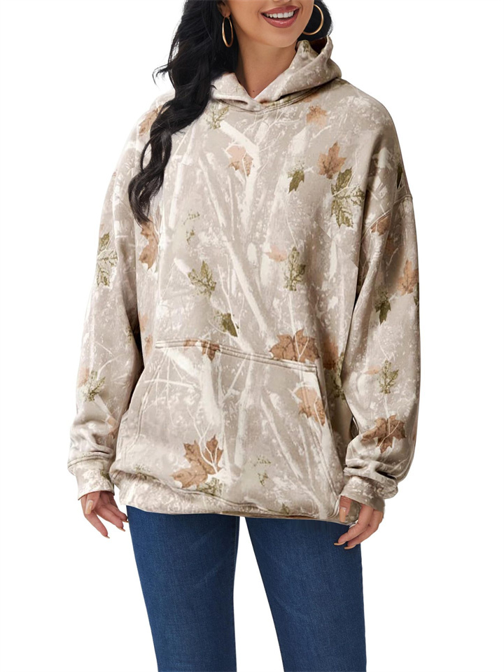 Women's Hoodie 3D Printed Long-sleeved Maple Camouflage Printed Long-sleeved Loose Sweater