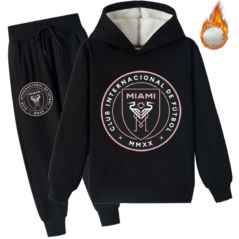 Mayoulove Messi Fleece Hoodie Set for Kids – Boys  Girls Sportswear, Perfect Gift for Young Soccer Fans-Mayoulove