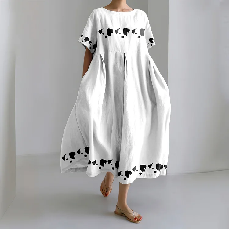 Cute Dog Print Crew Neck Short Sleeve Midi Dress