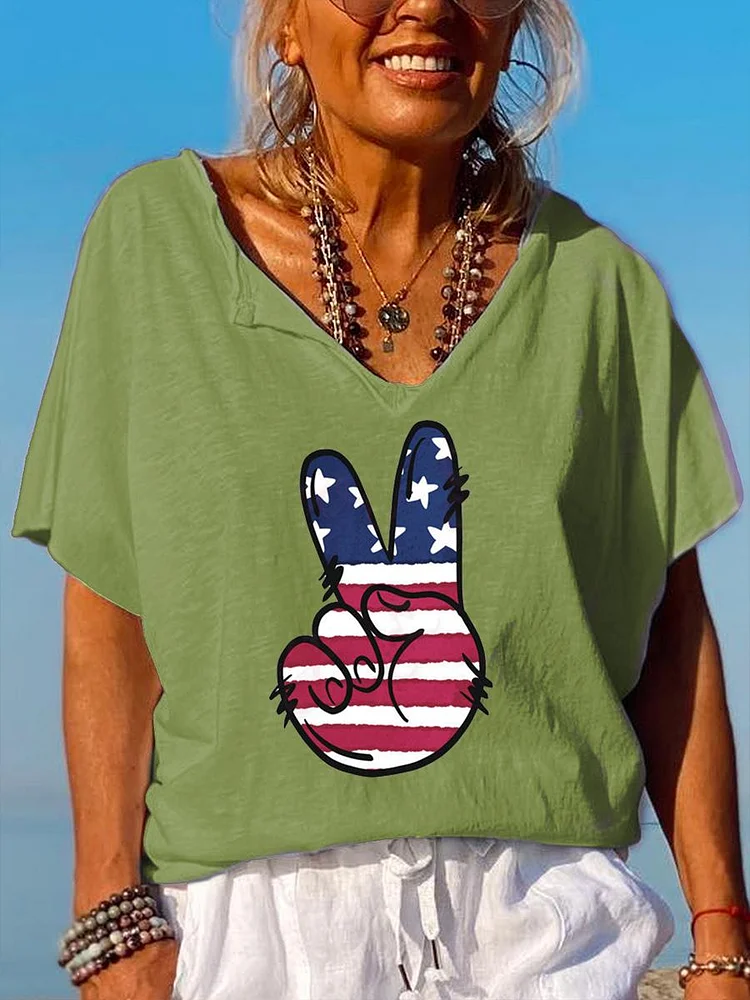 American Independence Day V Neck T-shirt-00244-Annaletters