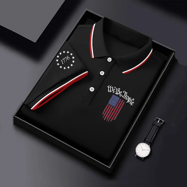 Men's Independence Day Flag 1776  Print Polo Shirt