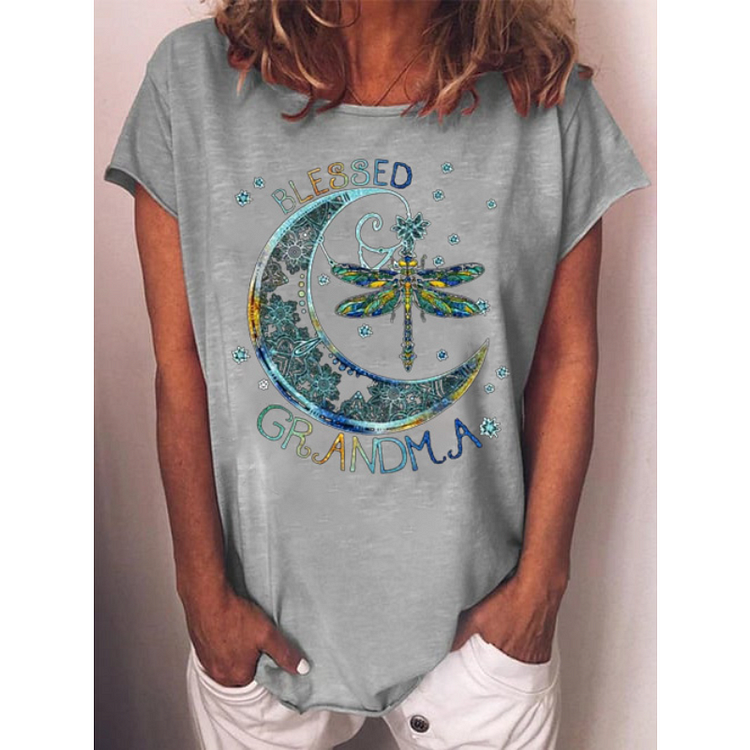 Women's Blessed Grandma Print V Neck T-Shirt socialshop