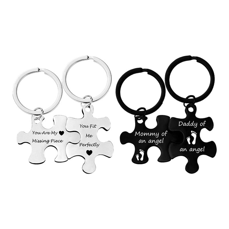 Key Chain Spot Stainless Steel Couple Jigsaw Pendant Pendant Valentine's Day Gift Metal Keychain Engraving