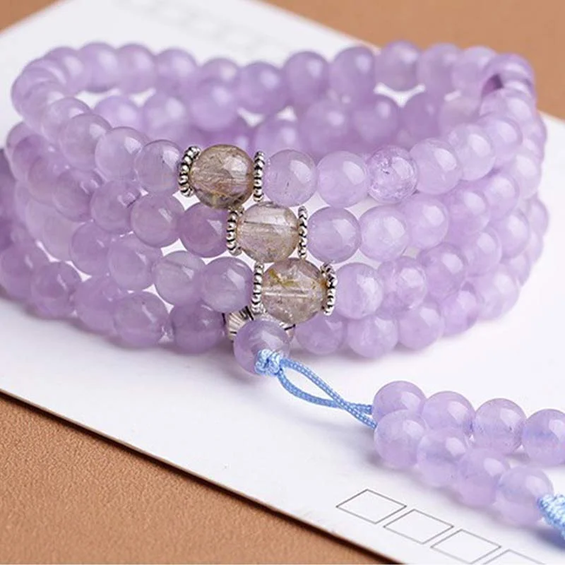 Natural Amethyst Mala Bead Lotus Bracelet