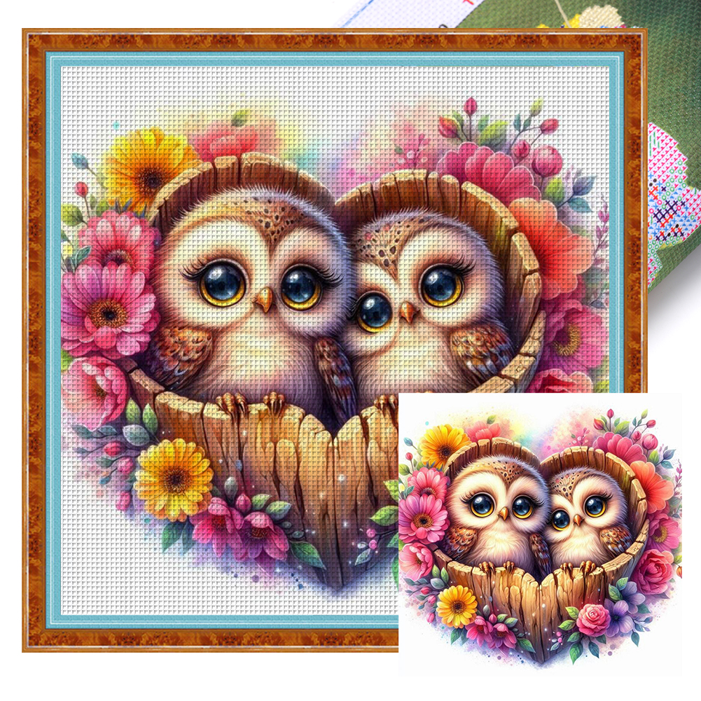 Love Tree Hole Owl Full 11CT Pre-stamped Canvas(40*40cm) Cross Stitch