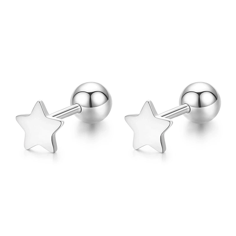 1 Pair 925 Sterling Silver Star Heart Shape Ear Studs