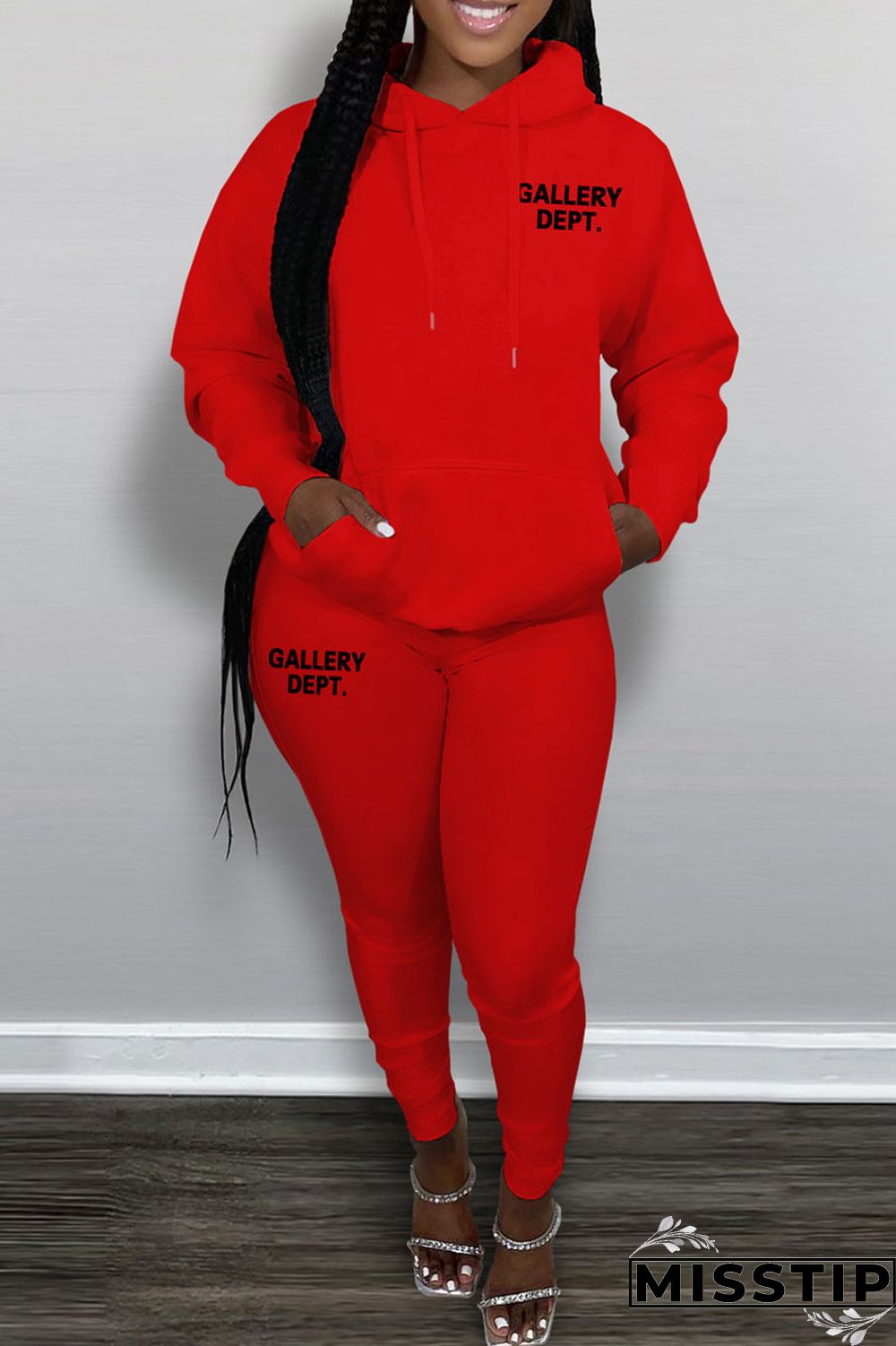 Black Casual Letter Print Patchwork Hooded Collar Long Sleeve Two Pieces