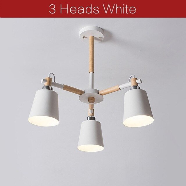 Nordic Creative Simple 3/6/8 Heads Solid Wood LED Pendant Light White Black Color Iron+Solid Wood E27 Holder Modern Ceiling Lamp