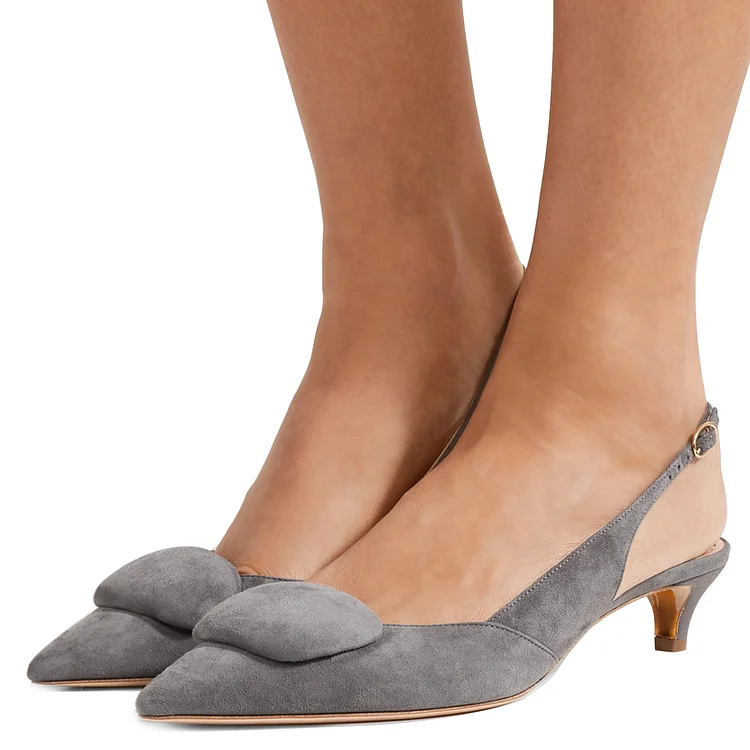 Grey Suede Kitten Heel Slingback Pump |FSJ Shoes