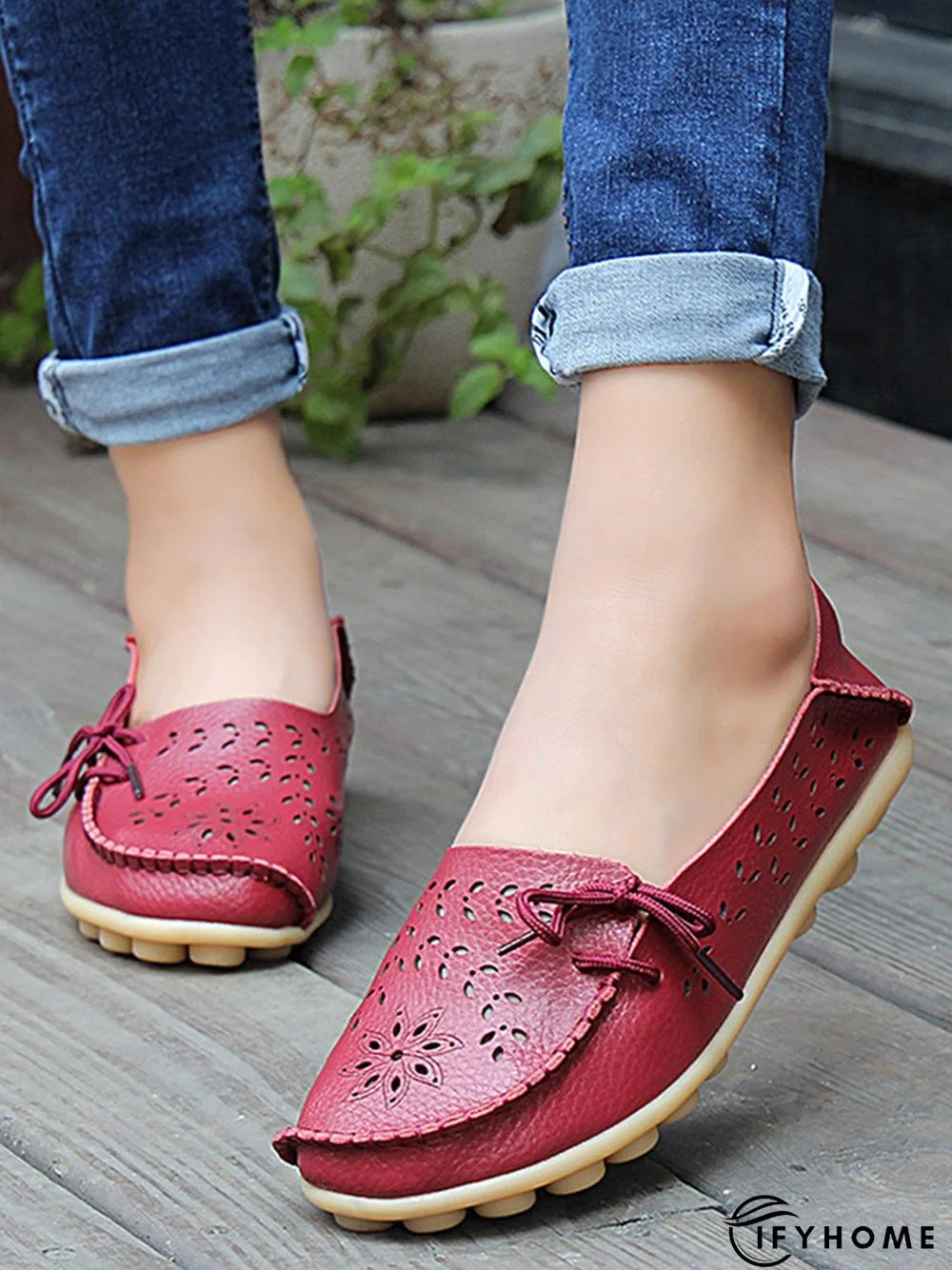 Cowhide Hollow Lace-up Portable Shoes | IFYHOME
