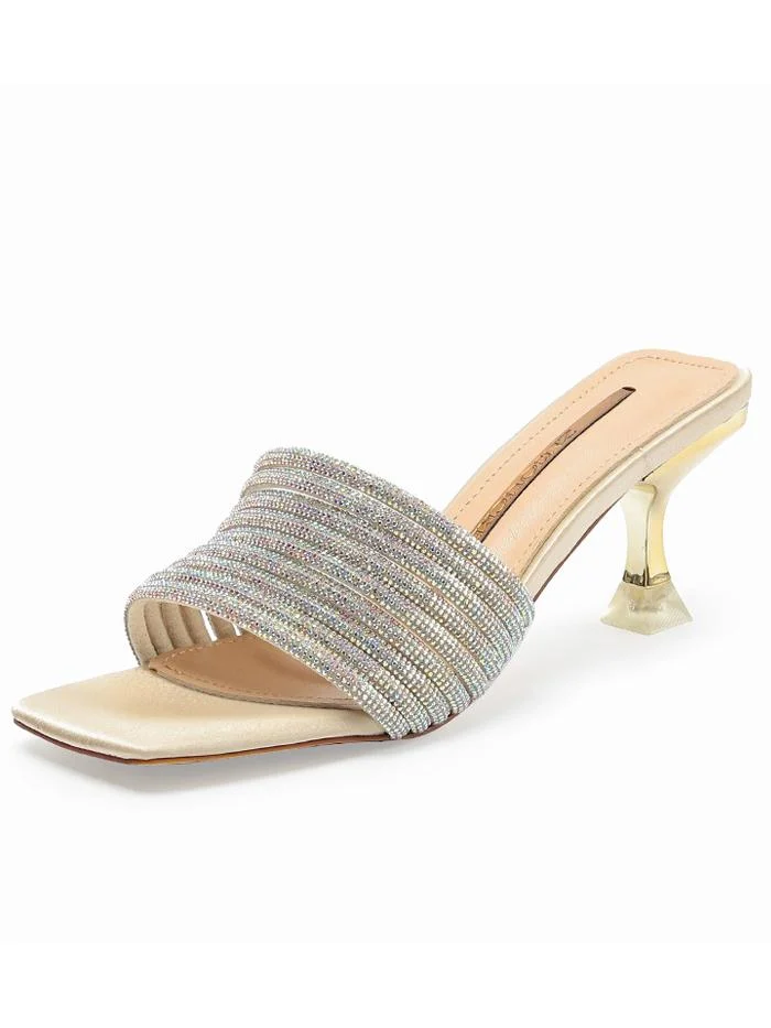 Rhinestone stiletto high-heeled slippers