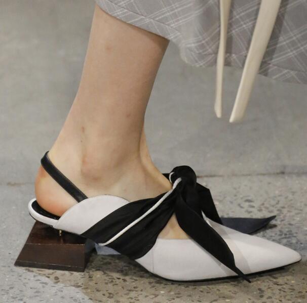 VCSHOES Women 55 Mm Strange Heel Pointed Toe Big Bow Tie Elastic Band Slingback Casual Pumps Plus Size 42