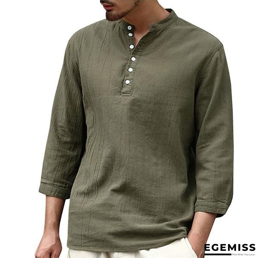 Men Button Solid Cotton Linen Half Sleeve Shirts Linen | EGEMISS