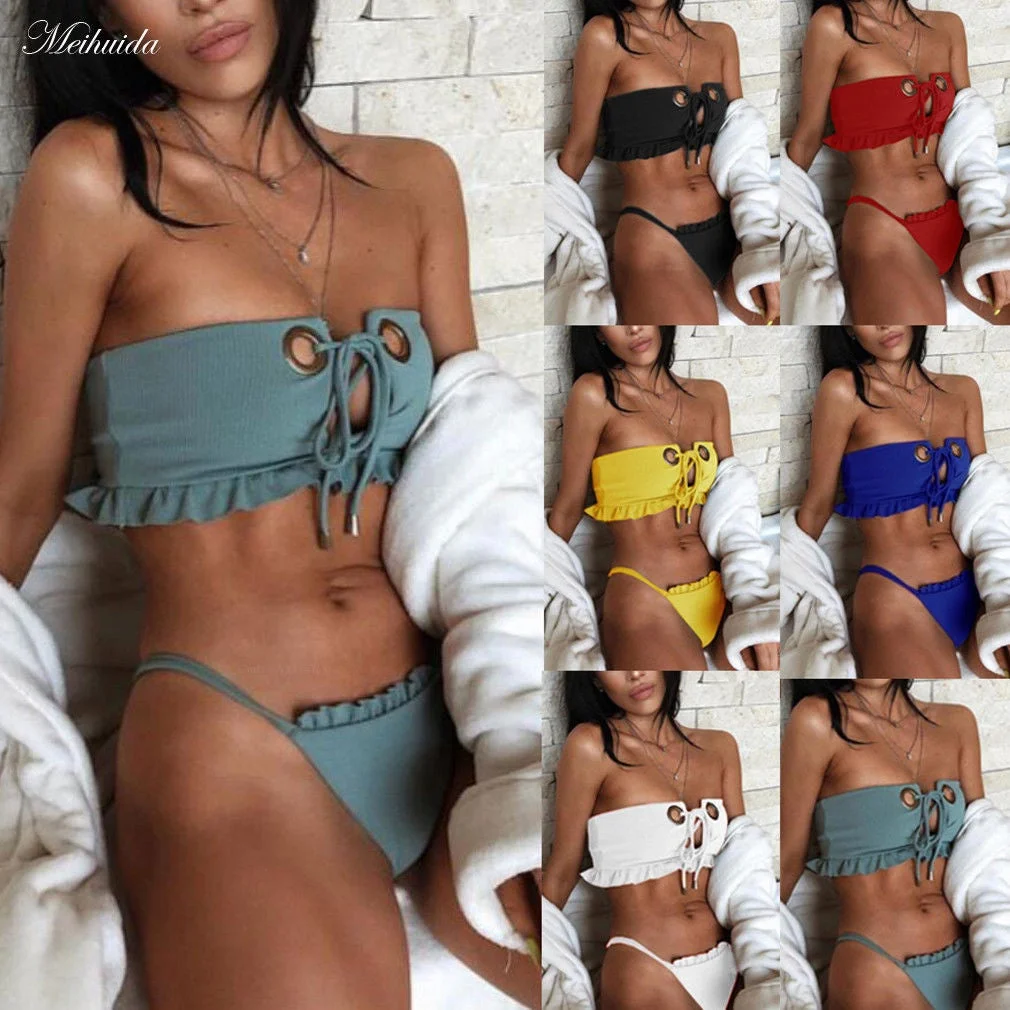 Sexy Women Bandage Bikini Set Strapless Padded Bra Push-up Swimwear Swimsuit Bathing Suit