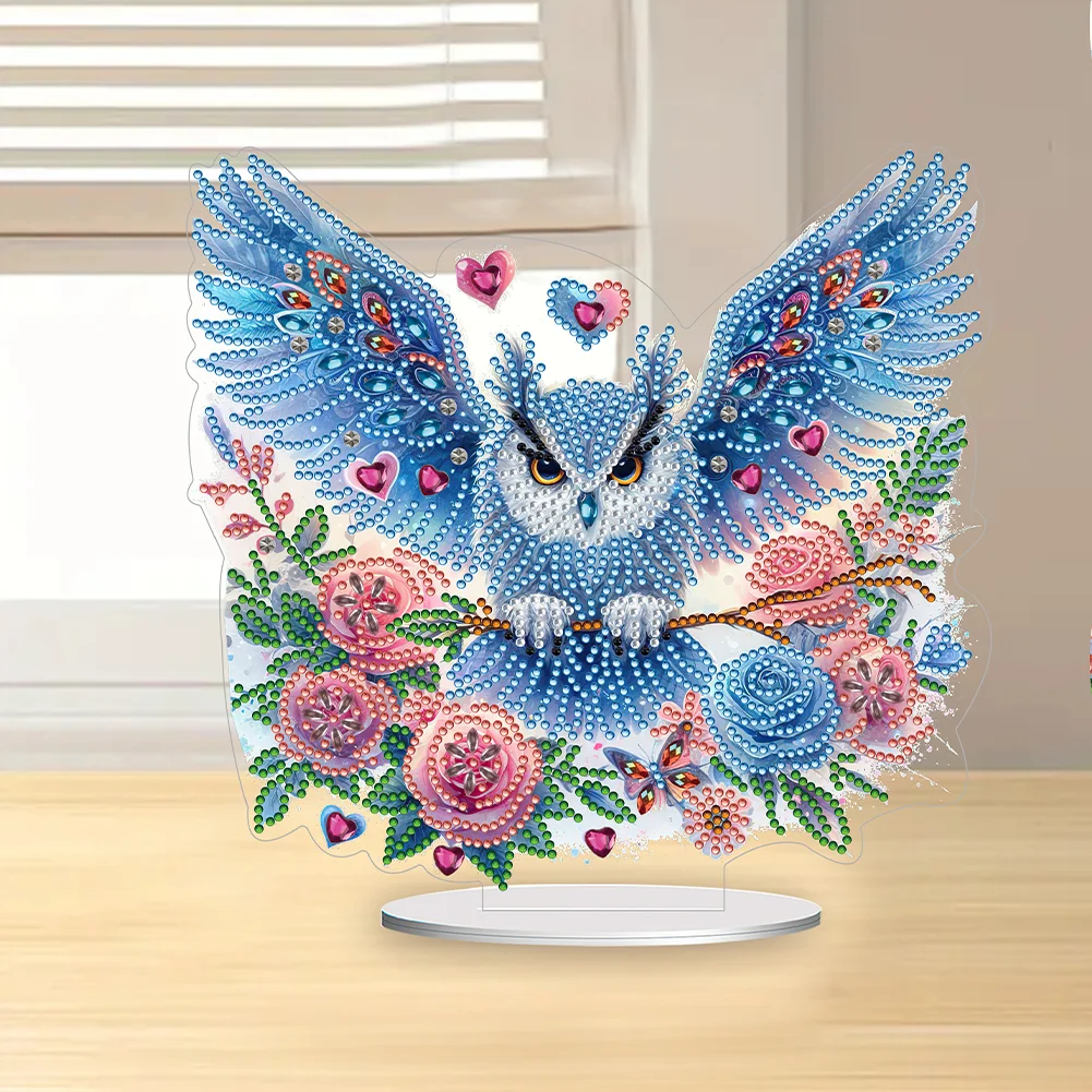 DIY Owl Single-Sided Acrylic Diamond Painting Tabletop Ornament for Home Office Desktop Decor