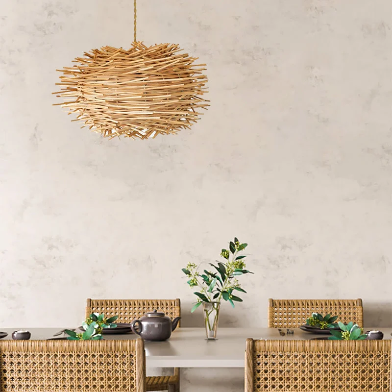 Bird Nest Rattan Lampshade Pendant Light For Living Room