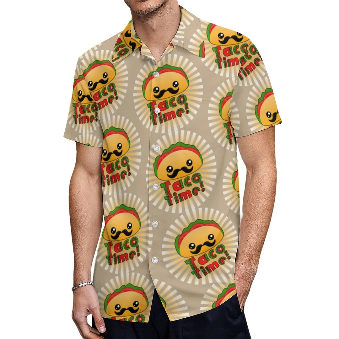 Short Sleeve Funny Taco Time Food Hawaiian Shirt Mens Button Down Plus Size Tropical Hawaii Beach Shirts