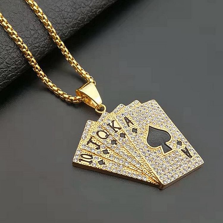 Iced Out Playing Card Poker Straight Flush Pendant
