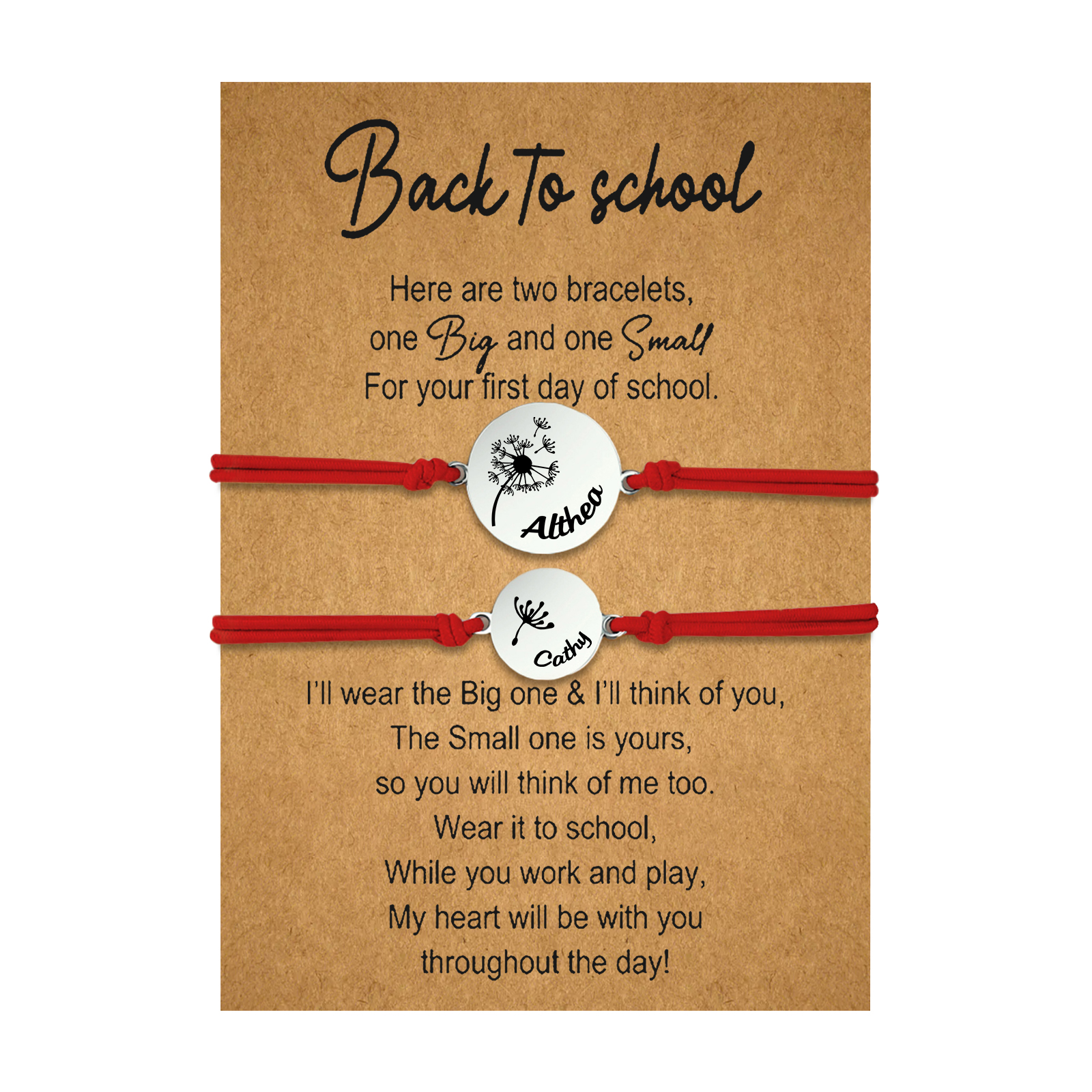 2 Pcs Dandelion Bracelet Set Custom 2 Names Adjustable Bracelets Back to School Gifts for Daughter-Jessemade AU